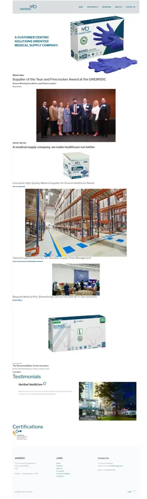 Medzah Industries website before and after the redesign, before